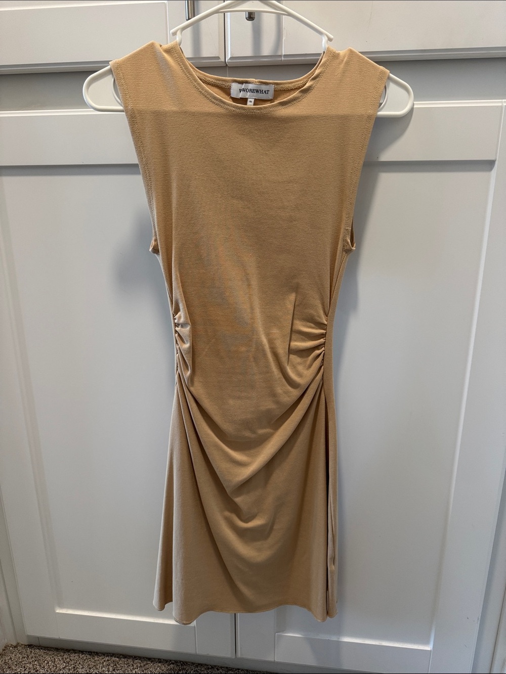 WeWoreWhat Sleeveless Ruched Midi Dress in Camel